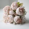 13 Heads Artificial Flower Silk Fabric Realistic Peony Bouquet with Soft Touch Home Wedding Display Office Decoration