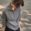 Women's Stylish Cable Knit Cashmere Half-Zip Sweater - Warm, Loose Fit for Autumn & Winter
