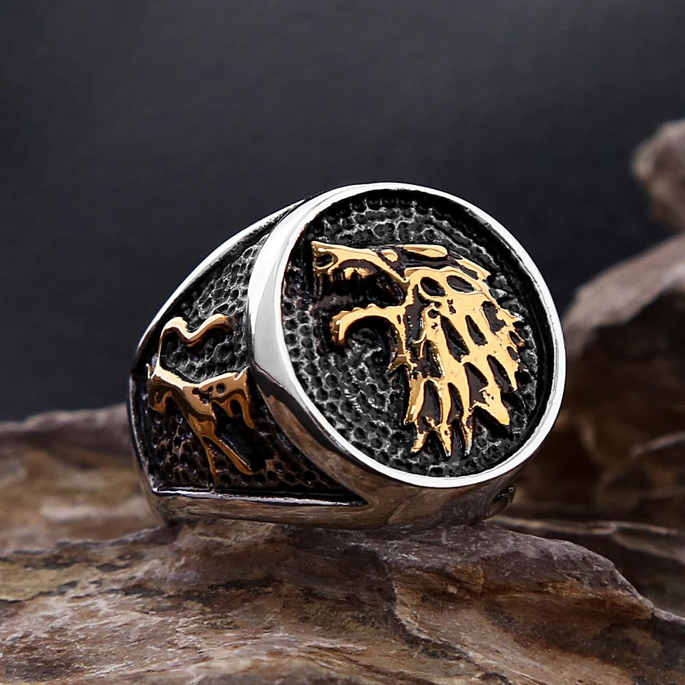 Fashion Vintage Nordic Viking Wolf Ring for Men Stainless Steel Ice Wolf House Stark Winterfell Animal Rings Punk Jewelry Gifts