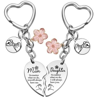 Heart Mother Daughter Heart Matching Key Ring Split Heart Stainless Steel Keychain Gift Stainless Steel Keychain for Backpack Bag Pendant