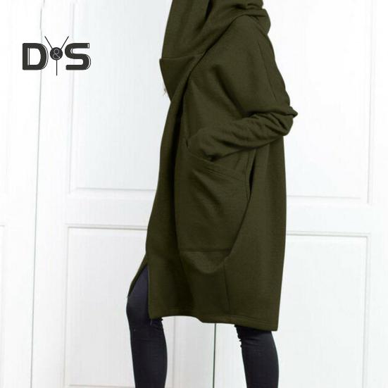 Sweat-shirt à capuche à manches longues pour femme, manteau à fermeture éclair, grandes poches, faux deux pièces, couleur unie, veste à capuche mi-longue