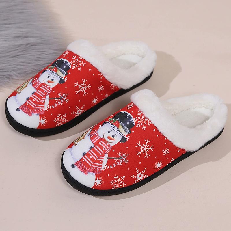 Fashion Christmas Cute Cartoon Cotton Slippers Women Mix Color Anti Slip Plush Slides Woman Indoor Comfort Warm Cotton Slippers Mujer