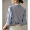 Korean Style Office Lady Blue Striped Spring Summer Fashion All-match Blouse Long Sleeve Turndown Collar Loose Casual Shirt