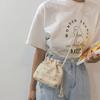 Lace Drawstring Bucket Bag Elegant Woven Beach Bag Leisure Straw Bag  Vacation