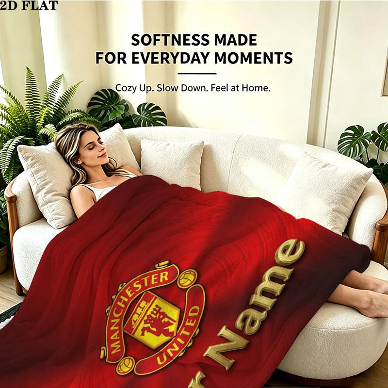 1PC Manchester United F Custom Name Patterned Flannel Blanket Suitable For All Seasons for Home Decor Warmth and Comfort Gifts Holiday Present