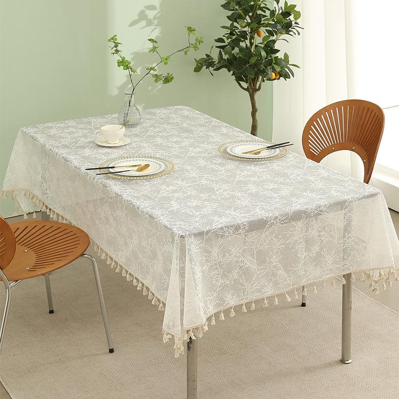 New Simple White Tablecloth Household Lace Fringed Lace Rectangular Dining Table Cloth Coffee Table Tablecloth Tablecloth
