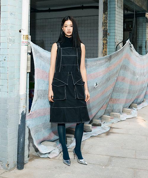 Eipeuleonwei Waist Collar Apron Dress Black