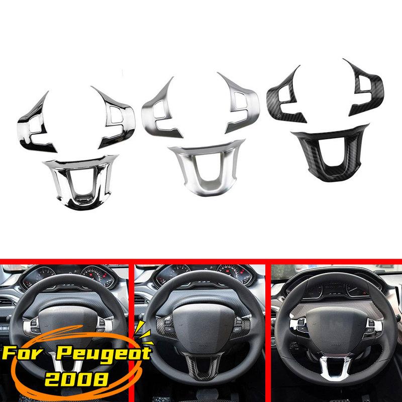 Car Steering Wheel Decoration Cover Trim Sticker Fit for Peugeot 2008 208 2014 2015 2016 2017 2018 ABS Accessories