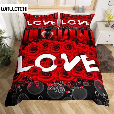 Red Rose Duvet Cover Twin King Romantic Theme Floral Bedding Set Microfiber Love Heart Flowers Quilt Cover For Girl Teen Wedding