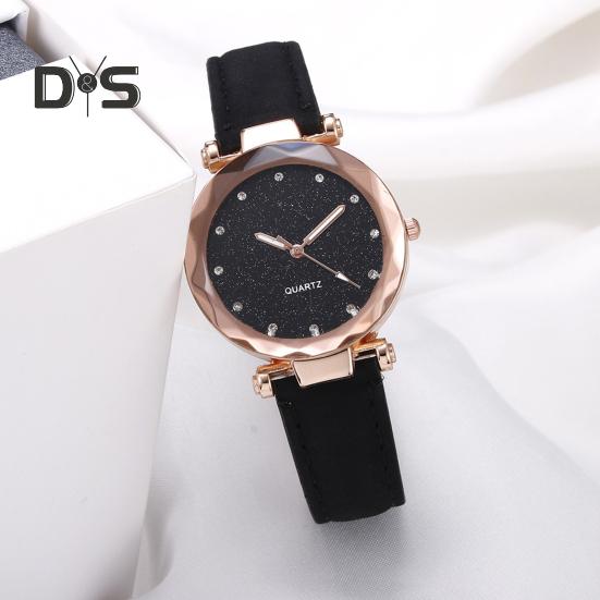 Dam Casual Klocka Strass Rund Urtavla Faux Läderarmband Dam Affär Formell Klänning Kvarts Armbandsur Mode Smycke Tillbehör Födelsedagspresent