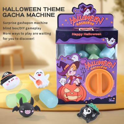 Halloween Mini Capsule Toy Machine with 6 Surprise Eggs Collectible Cartoon Figurines for Party Favors Interactive Gift for Kids Classroom Activities