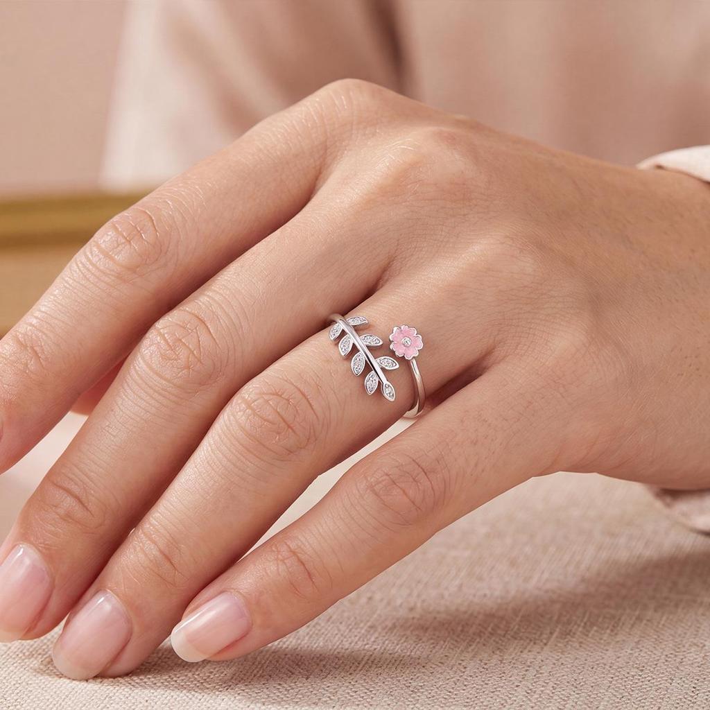 Plum Blossom Zircon Leaf Ring for Women - Adjustable Fashion Jewelry