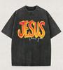 Gradient Brush Jesus Loves You Letter Graphic TShirt Vintage Washed Crew Neck Loose Casual Short Sleeve Daily Street Style Top