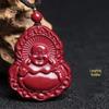 Imitation Cinnabar 108-Bead Necklace with Purple Gold Sand Pendants: Guanyin for Men, Laughing Maitreya for Women