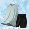 Summer Ice Silk Suit Men's Sleeveless T-Shirt Vest Trendy Brand Large Size Casual Sports Quick-Drying Five-Piece Pants Two-piece Set