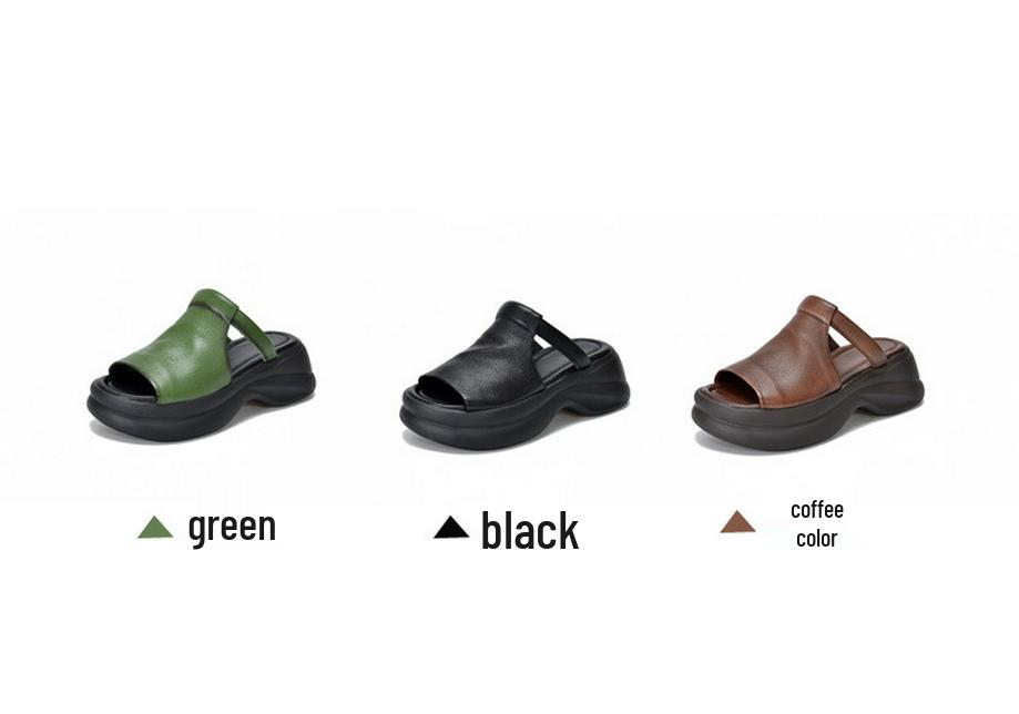 Women's Genuine Leather Platform Flip-Flops with Thick Soles for Summer 2025