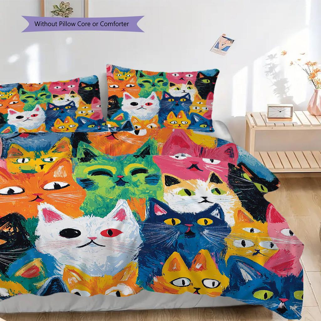 Set Copripiumino Trapuntato con Fantasia Gattini Federa Decorazione per la Casa Regalo di Compleanno (1 * copripiumino + 2 * federa, senza nucleo)