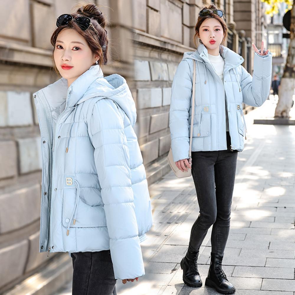 

Зимняя одежда 2025 Новый дизайн со съемными рукавами Короткая хлопковая одежда Женская приталенная модная куртка-топ XXL синий