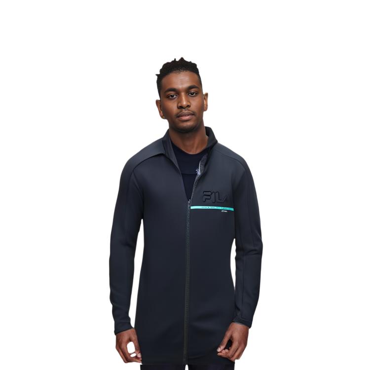 FILA Solid Color Stand Collar Fitness Knitted Jacket Men Jacket Royal-Blue A11M411502F-NV