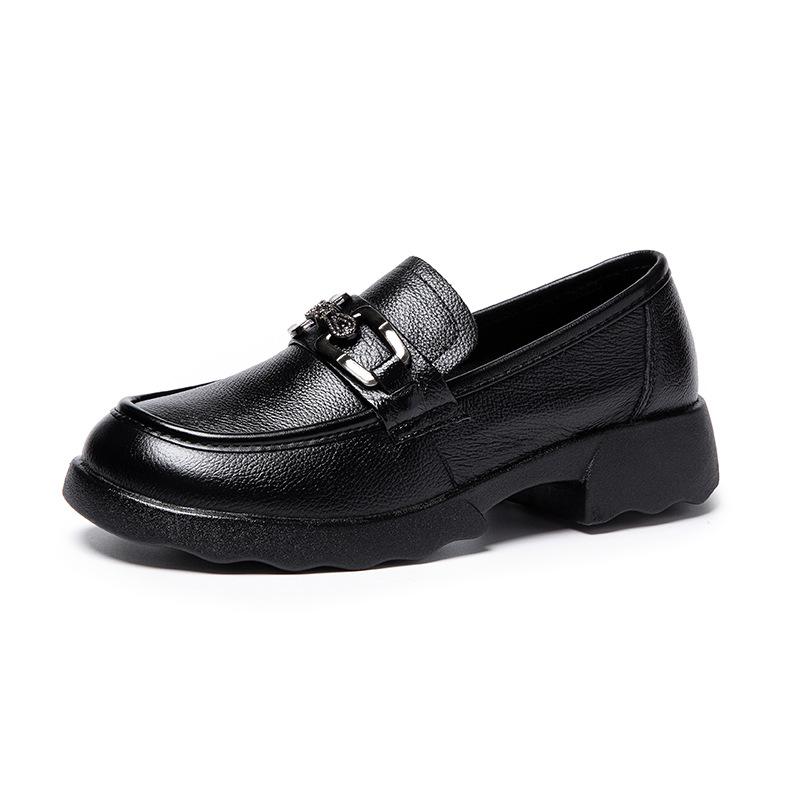 Popular thick-soled loafers, soft-soled shallow-mouth 2025 new comfortable rocking shoes, fashionable small leather shoes, work shoes