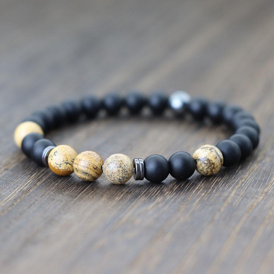 Frosted Black Onyx 8mm Tiger Eye Stone Beaded Bracelet Men Couple Natural Strings Casual Accessories Holiday Gifts
