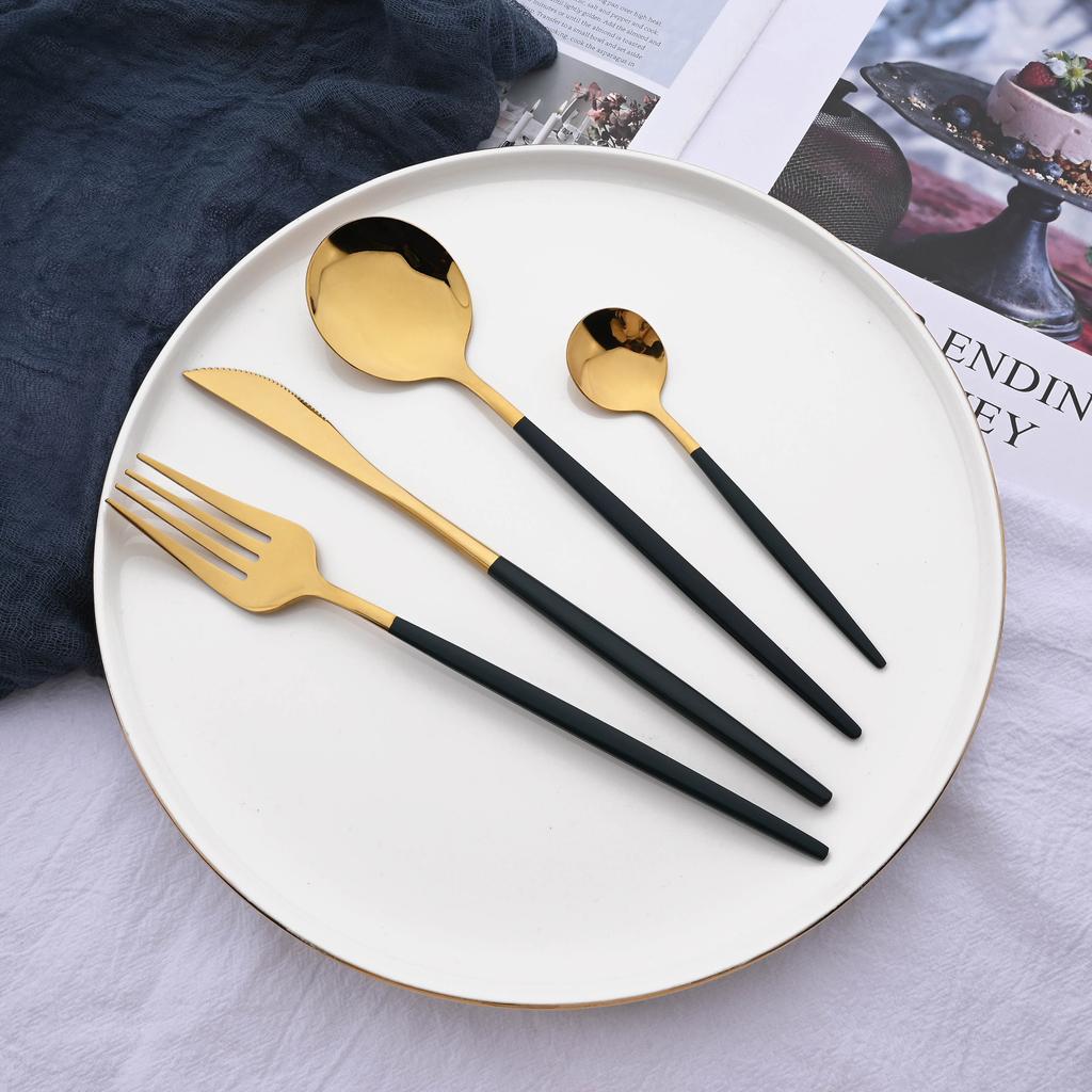 24Pcs Dinnerware Set Stainless Steel Tableware Knife Fork Tea Spoon Cutlery Set Silverware Kitchen Flatware Set For 6