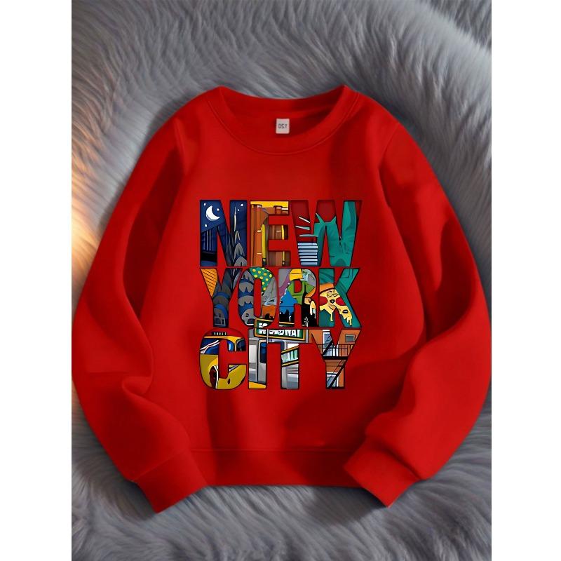 Kids "New York City" Print Crewneck Sweatshirt, Soft Comfortable Long Sleeve Casual Top