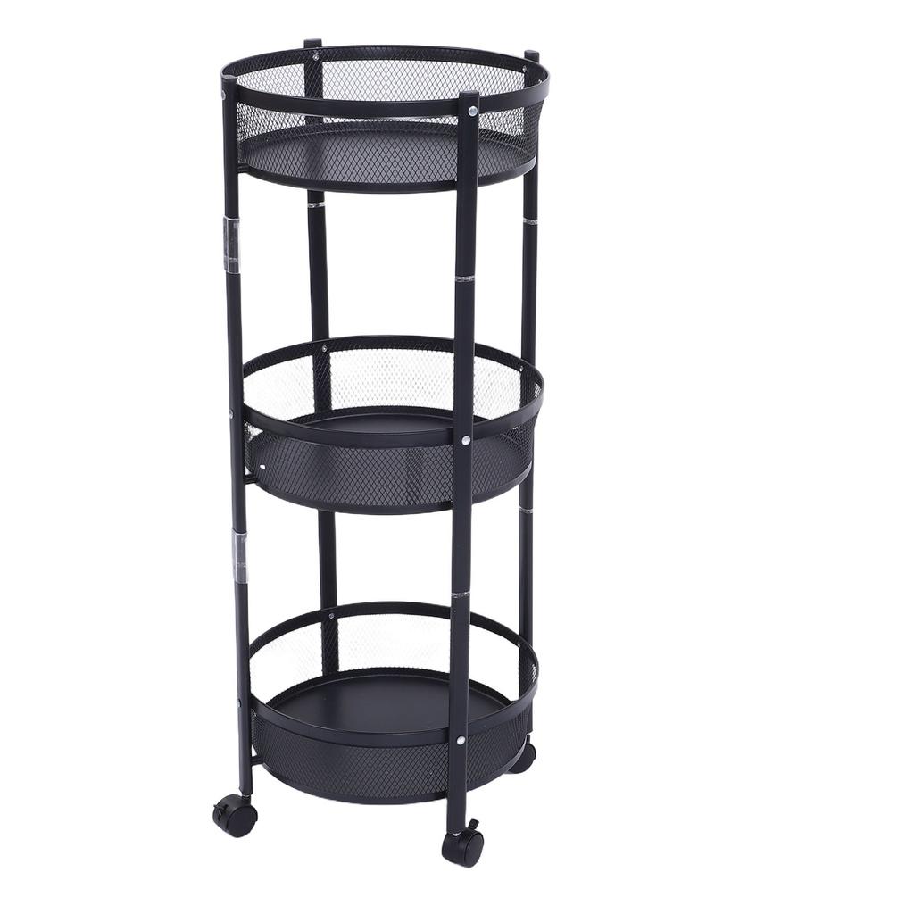 Carrito de Servicio Metálico Giratorio de 3 Niveles Multifuncional Plegable Redondo de Almacenamiento Carrito para Cocina