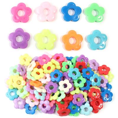 50Pcs Hollow Out Five Petal Flower Plastic Colorful Large Hole Plum Blossom Bead Charm for Hair Clips Earring Jewelry Findings