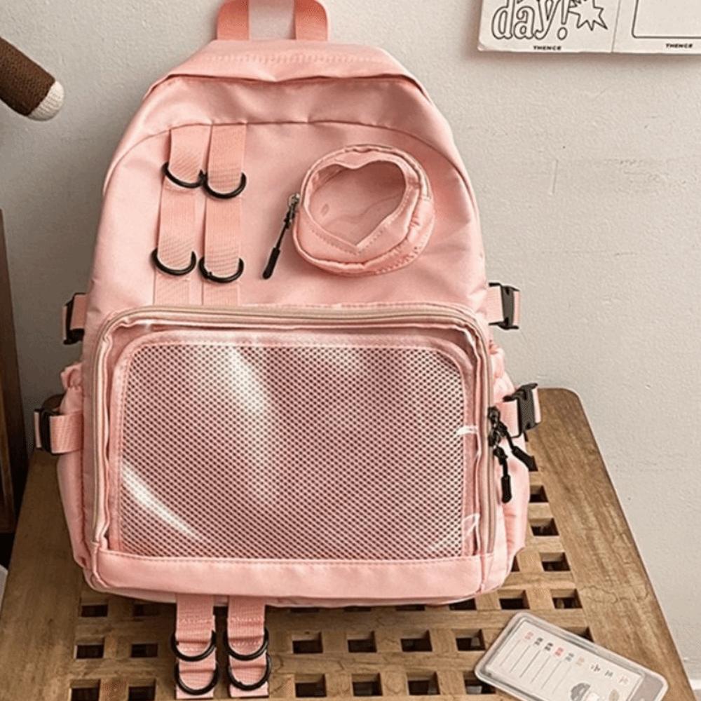

Multi Pocket Transparent Backpack Large Capacity School Bag Simple Students Backpack Girls Boys рожевий