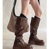 Fashion Women's Platform Motorcycle Boots Buckle Strap Thick-soled Boots Feamle New  Black PU Leather Western Knight Botas Mujer