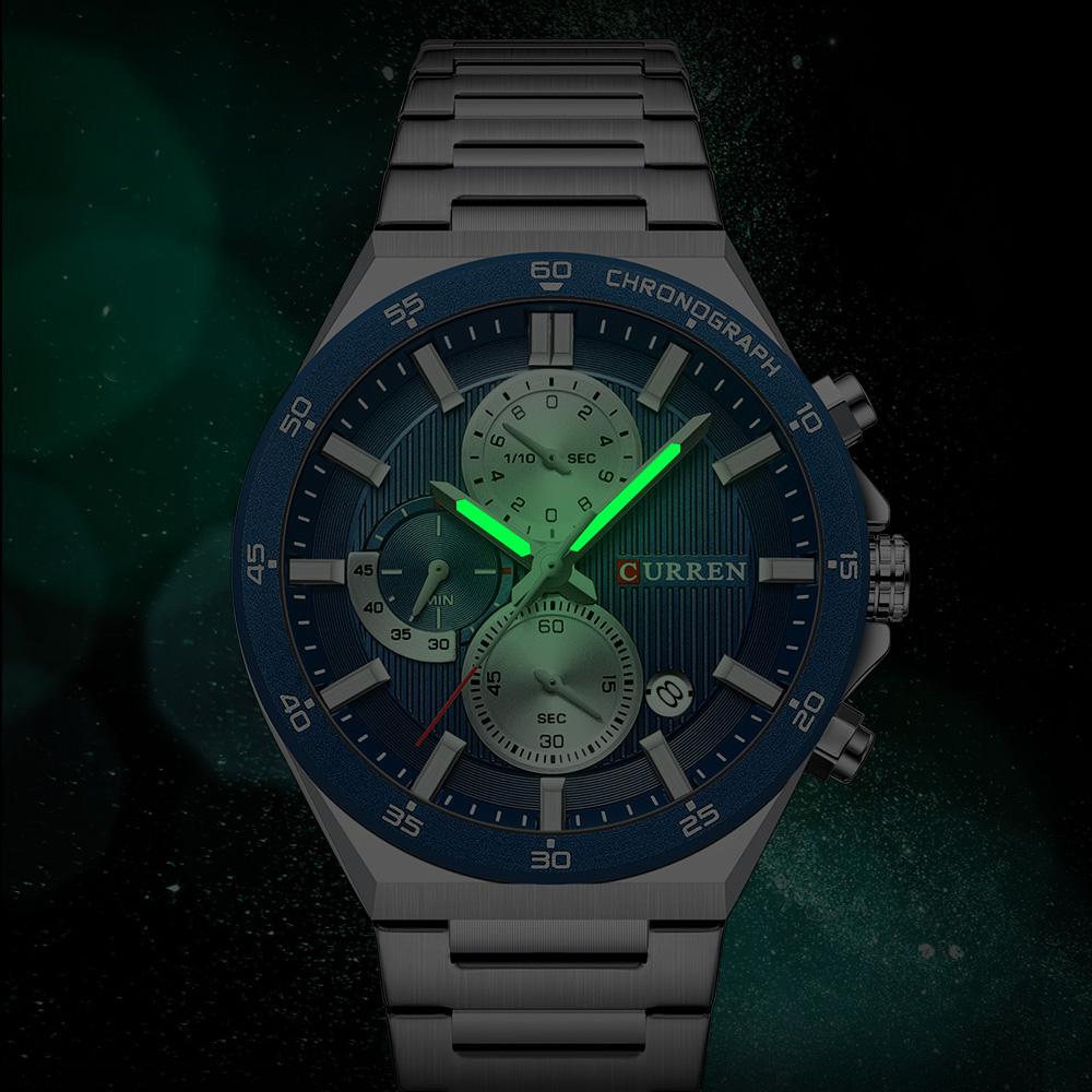 CURREN Sporty Elegant 43mm Men's Chronograph Dial Watch with Stainless Steel Band Luminous Hands Quartzt Wristwatch for Men
