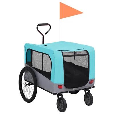 vidaXL Haustier Fahrradanhänger, Blau und Grau Stoff