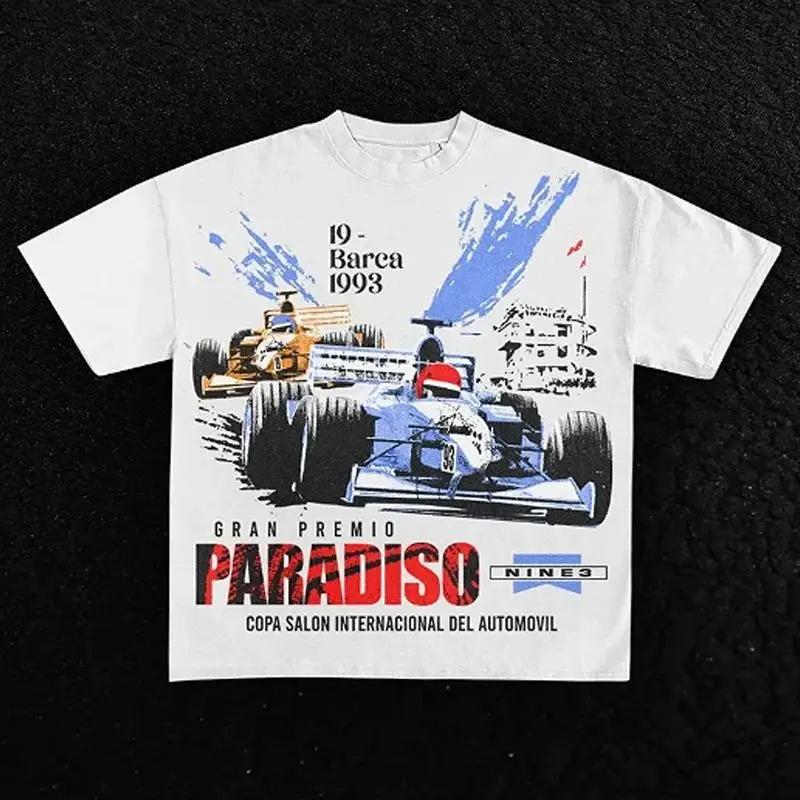 Sports Car Racing Graphic Print T-shirt Men Women Loose Casual Oversized Top Streetwear Harajuku Fashion Cotton O-Neck Short Sleeved Summer New Tee