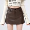 Women's Pu Leather Skirt Y2k High Waist Slit A-line Shorts Mini Skirt Slim Fit Female Clothing Autumn Winter
