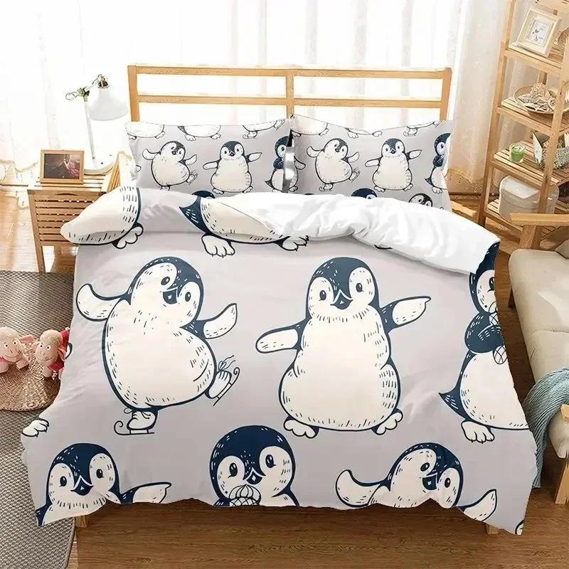Niedliches Pinguin Bettwäsche-Set Bettbezug Laken Bedrucktes Bettset Kissenbezug Bett Voll Queen King Size Bettdecke Schlafzimmer