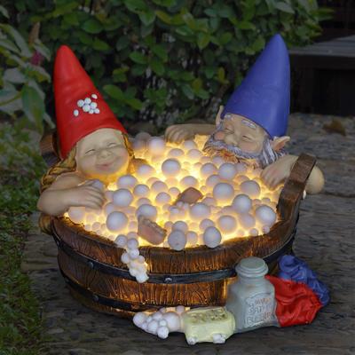 Exhart Solar  Times Bubble Bath Garden Gnomes-Funny Gnome Couple In Bathtub