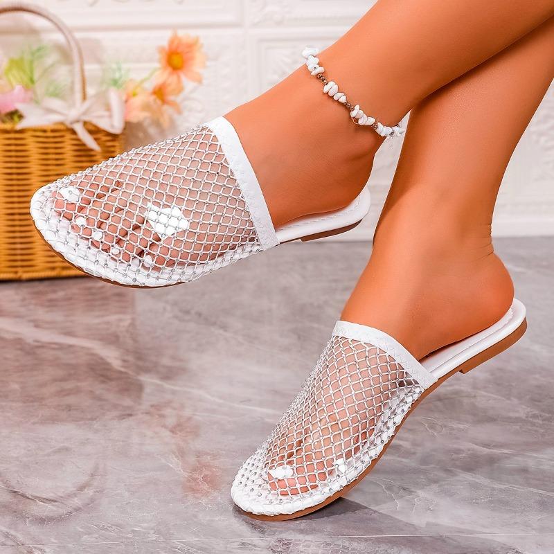 

Модные шлепанцы с пайетками и сеткой, закрывающие пальцы, осенние новинки, с круглым носком, глубоким вырезом, мягкой подошвой, противоскользящие, износостойкие балетки 43