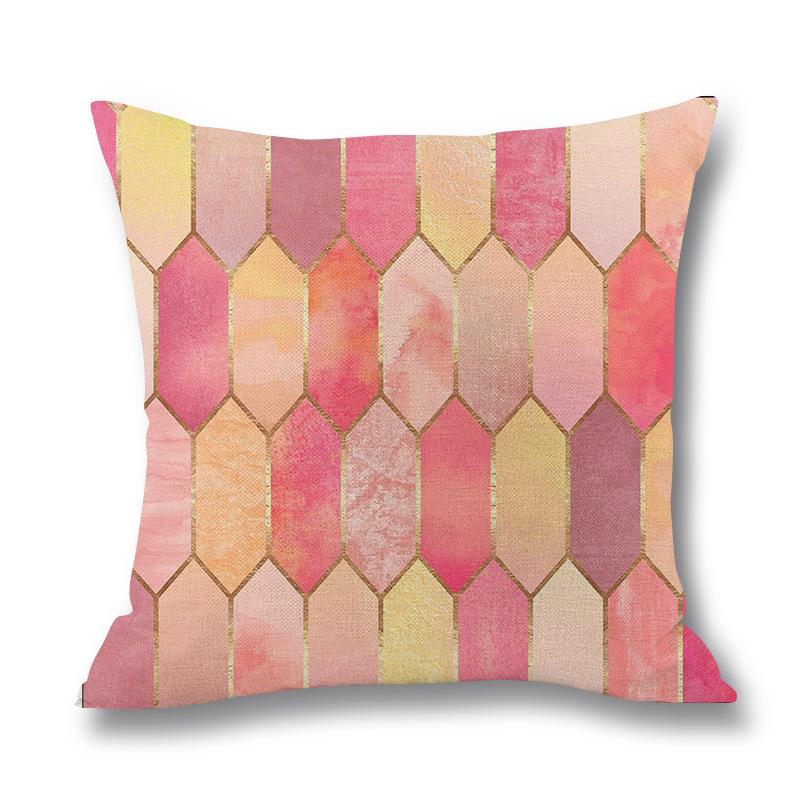 Home Colorful Geometric Digital Print Pillow Linen Cushion Waist Pillow Cover