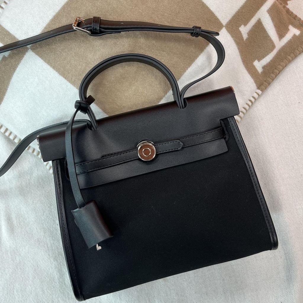 2025 Women's Canvas & Cowhide Kelly Colorblock Shoulder Bag - Large Capacity Fashion Handbag