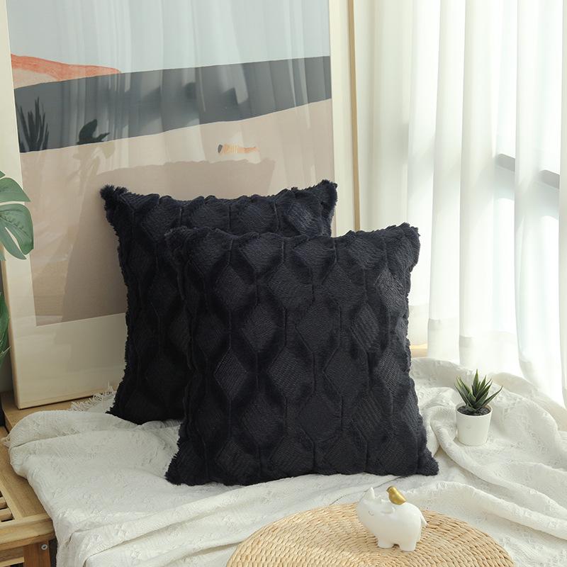 Solid Color Geometric Embroidered Plush Sofa Pillowcase