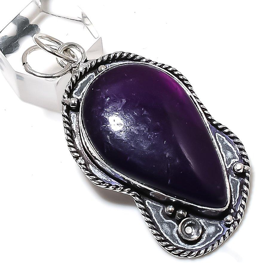 Natural Purple Labradorite Gemstone 925 Sterling Silver Pendant 2.48" Q4T38