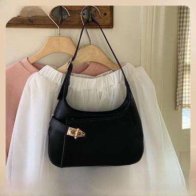 2025 Stylish Textured Black Underarm Handbag: Versatile Commuter Shoulder Bag for Women