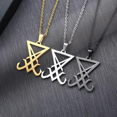 Collana con Ciondolo in Acciaio al Titanio Nero Sigillo di Lucifero per Uomo - Stile Europeo & Americano, PN1129