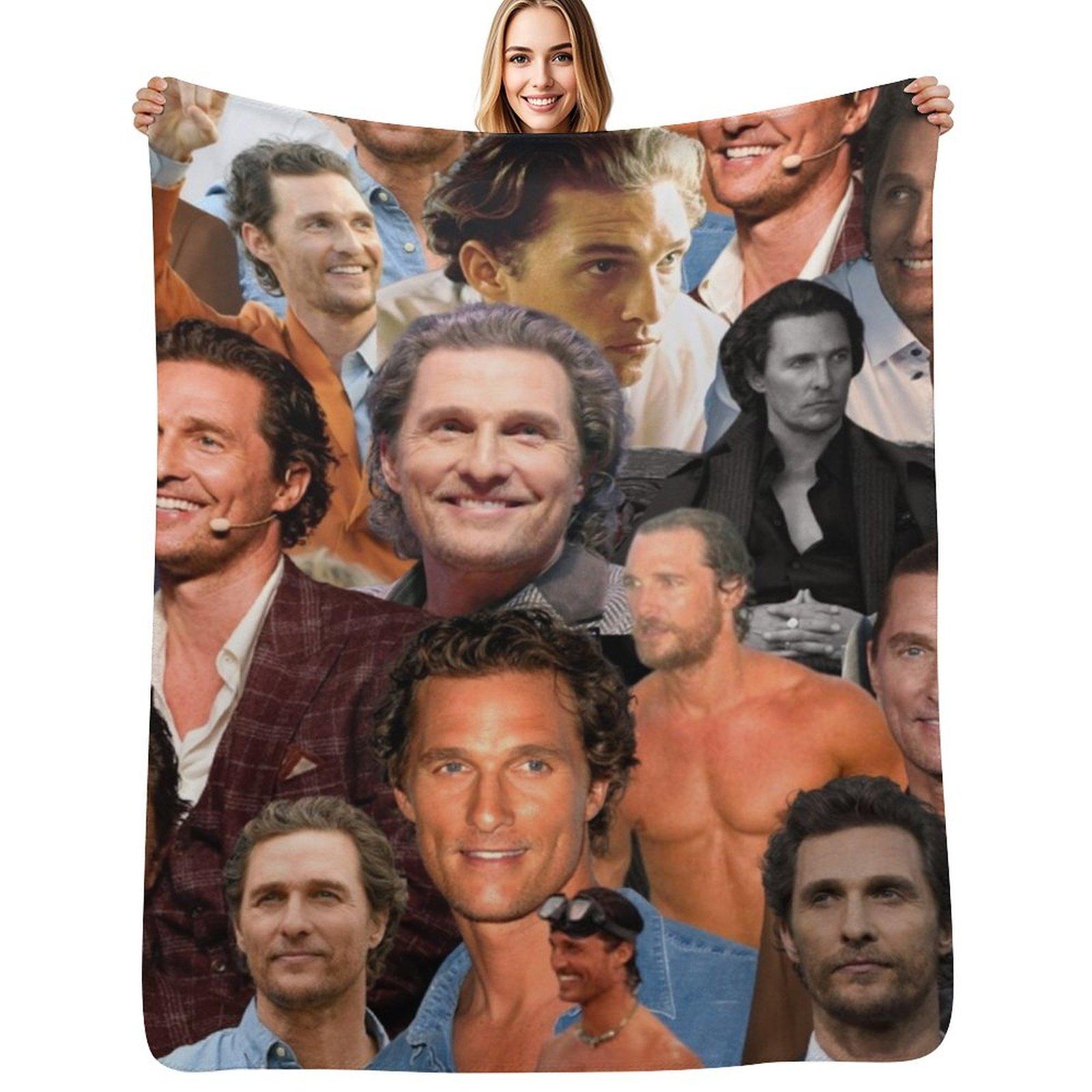 Matthew McConaughey photo collage Throw Blanket All Weather Soft Throw Blanket for Sofa Size: 75*100cm, Weight: 230 GSM