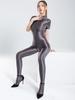 Glossy Shiny Short Sleeve Pantyhose Jumpsuit Zipper Open Crotch Bodysuit Transparent Tights Sexy Japanese Sukumizu Bodystocking