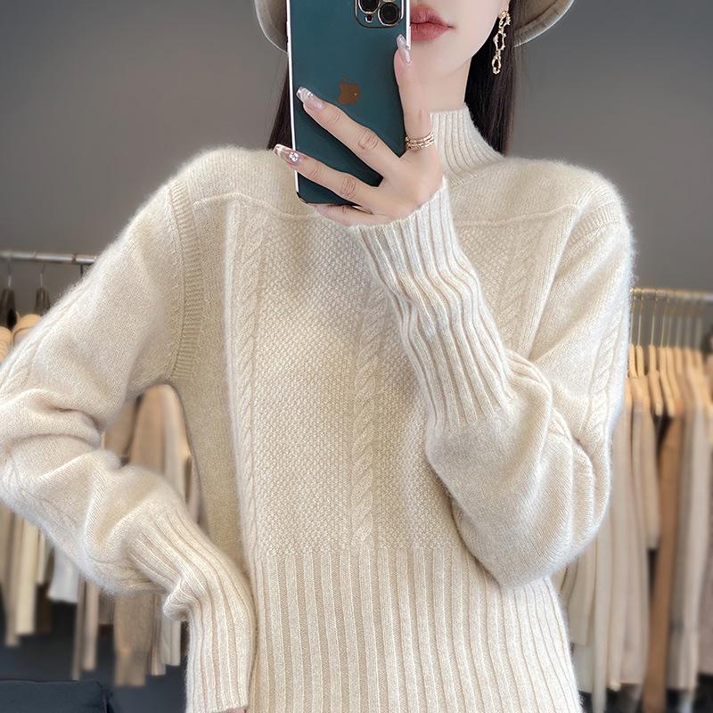 Women's Fashion High Neck Wool Cable Knit Sweater - Autumn/Winter Collection