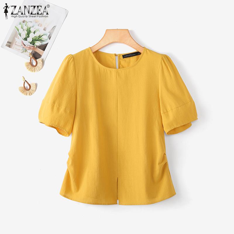 

ZANZEA Women Elegant O-neck Short Sleeve Splits Casual Blouse S жовтий