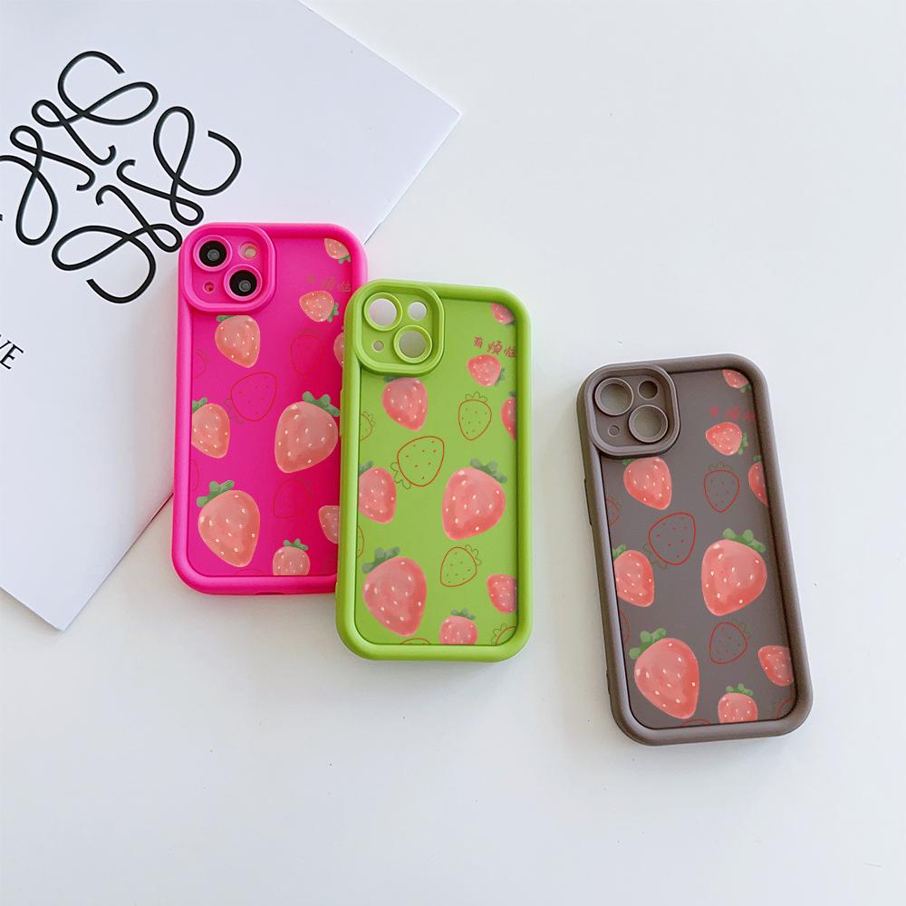 Fresh Strawberries Pattern Soft TPU Phone Case for iPhone 17 Air 16 15 14 Pro Max Plus 13 12 Mini 8 7 X Xs Back Cover