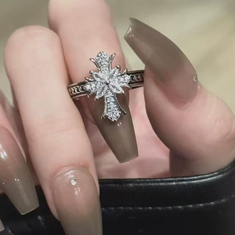Zircon Cross Ring For Women Adjustable Open Ring Personality Jewelry Accessories Gift